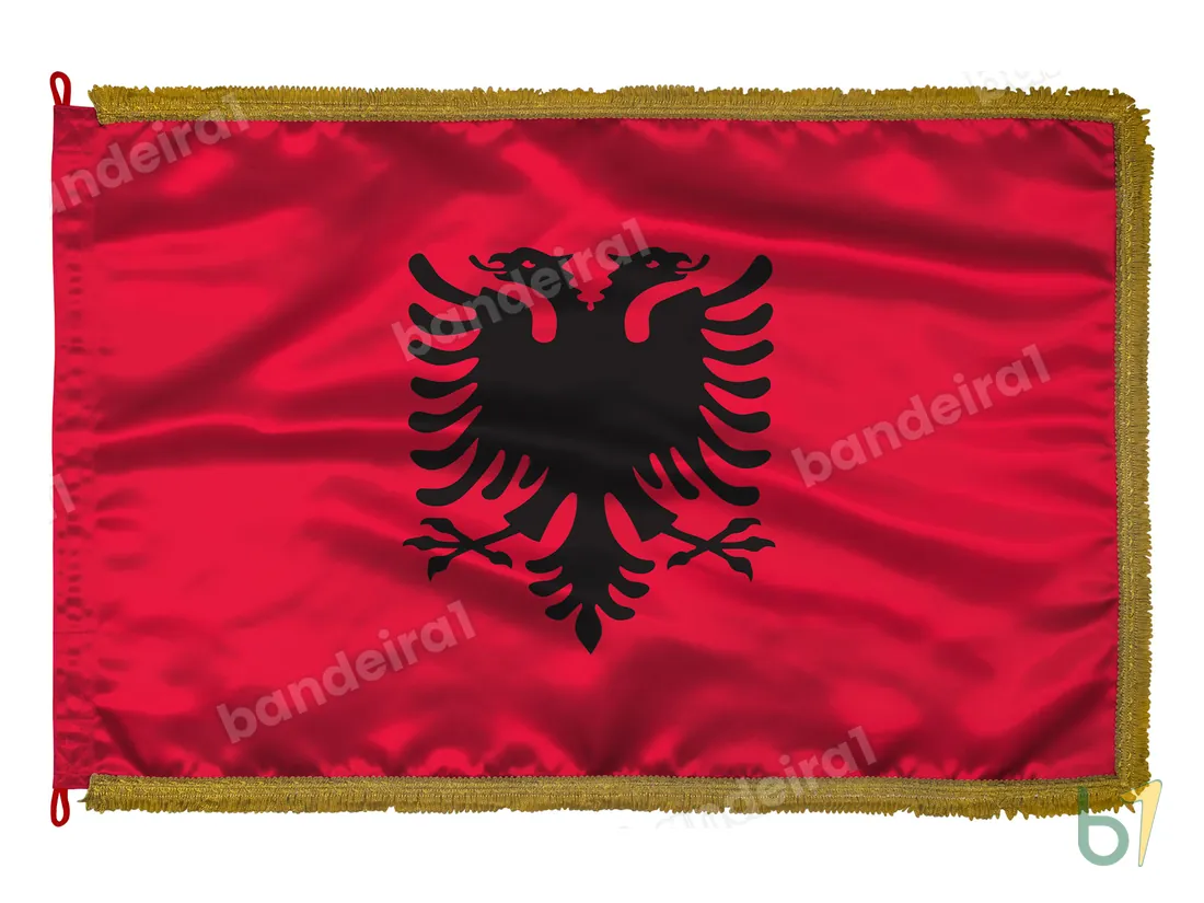 Bandeira da Albânia — cetim com franja ouro velho