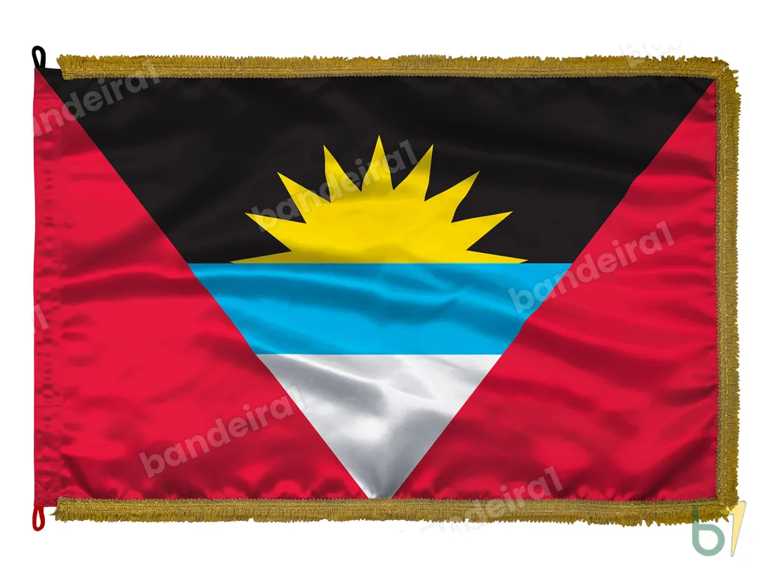 Bandeira de Antígua e Barbuda — cetim com franja ouro velho