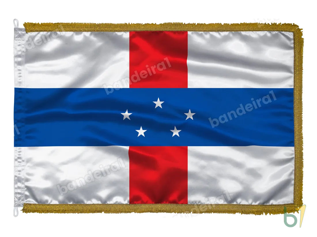 Bandeira das Antilhas Holandesas — cetim com franja ouro velho