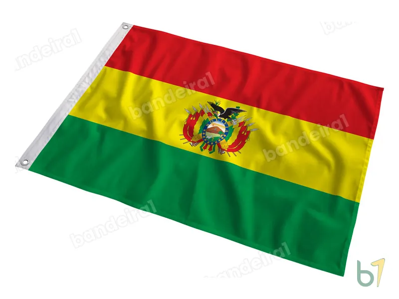 Bandeira da Bolívia com Brasão — poliéster — em movimento