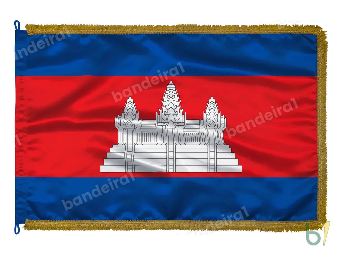 Bandeira do Camboja — cetim com franja ouro velho