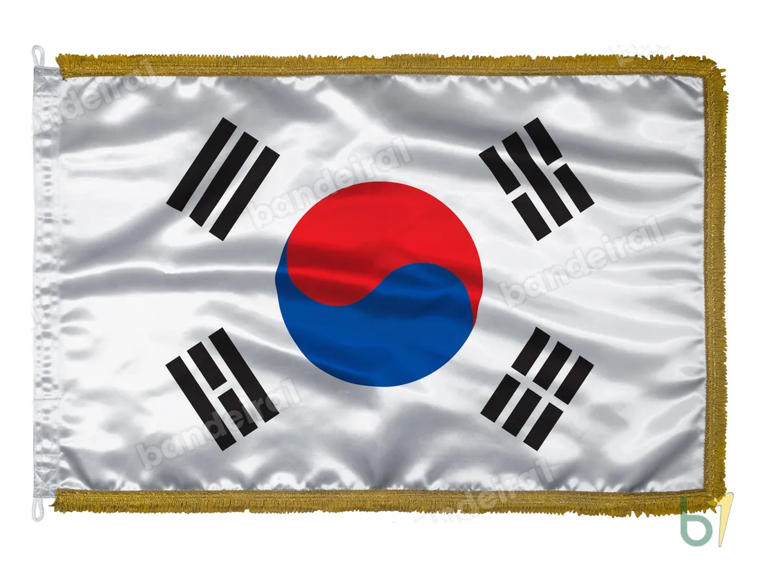 Bandeira da Coreia do Sul — cetim com franja ouro velho