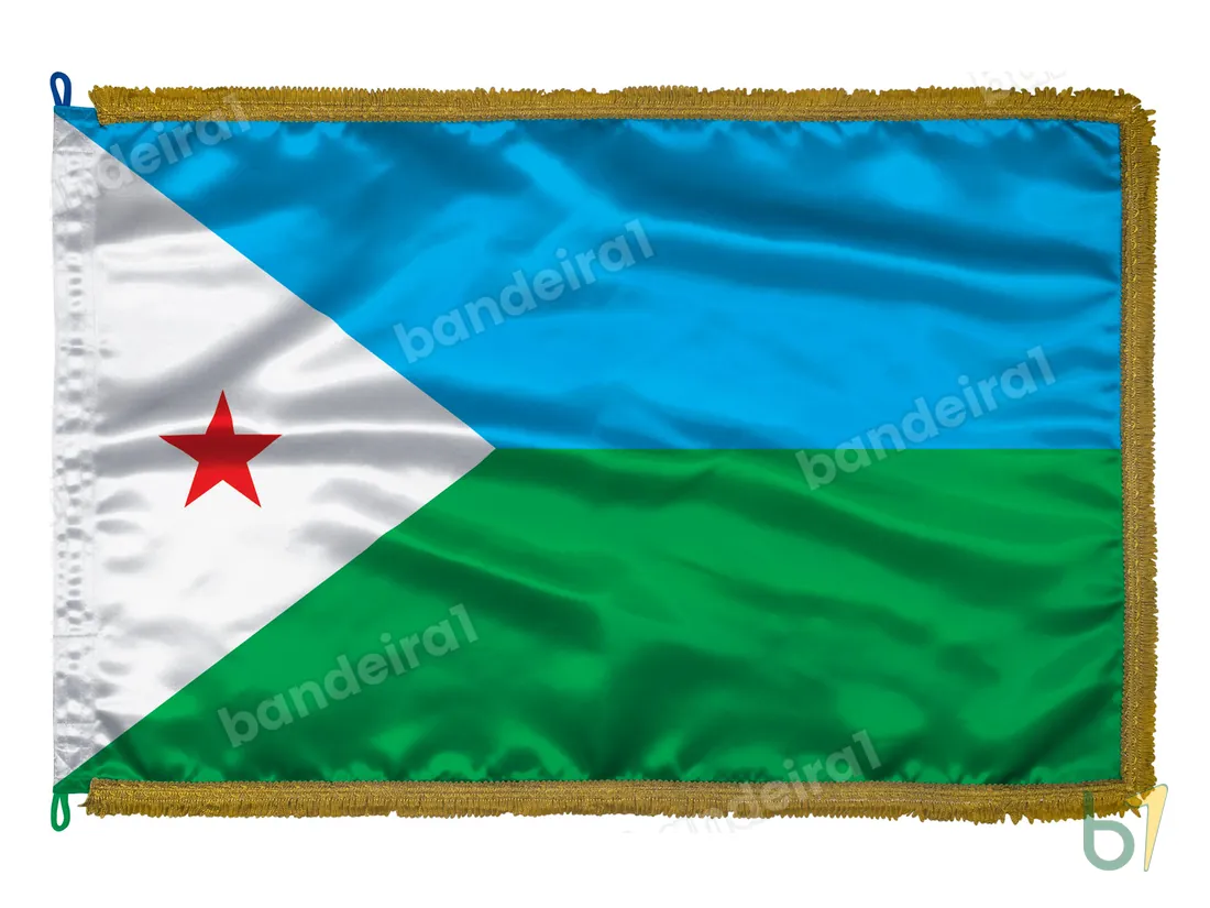 Bandeira de Djibouti — cetim com franja ouro velho