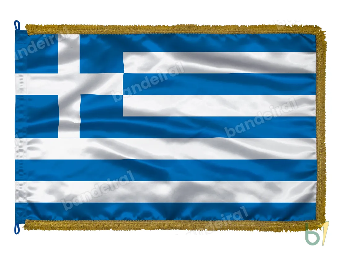 Bandeira da Grécia — cetim com franja ouro velho