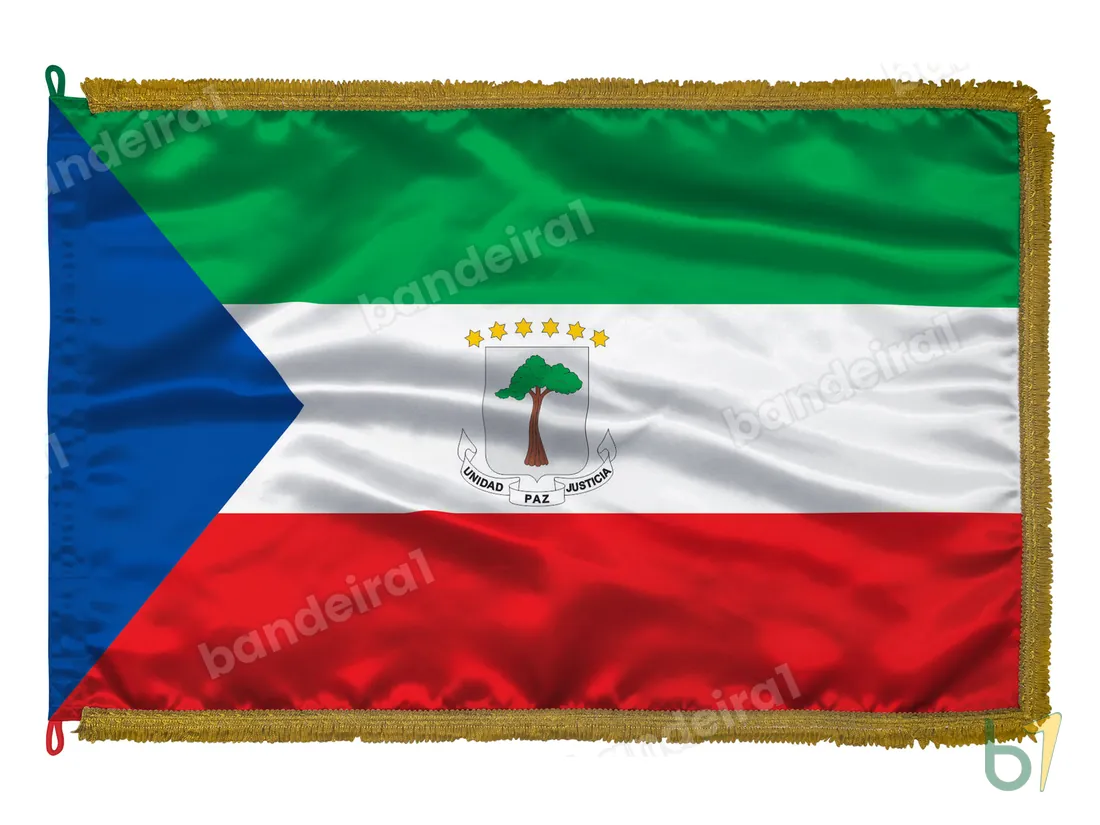 Bandeira da Guiné Equatorial — cetim com franja ouro velho