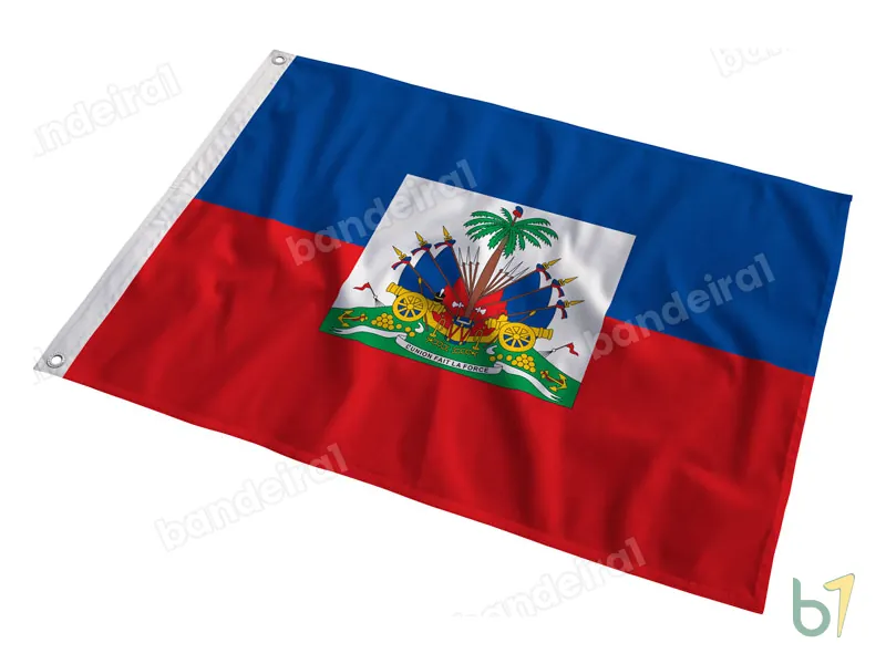 Bandeira do Haiti com Brasão — poliéster — em movimento