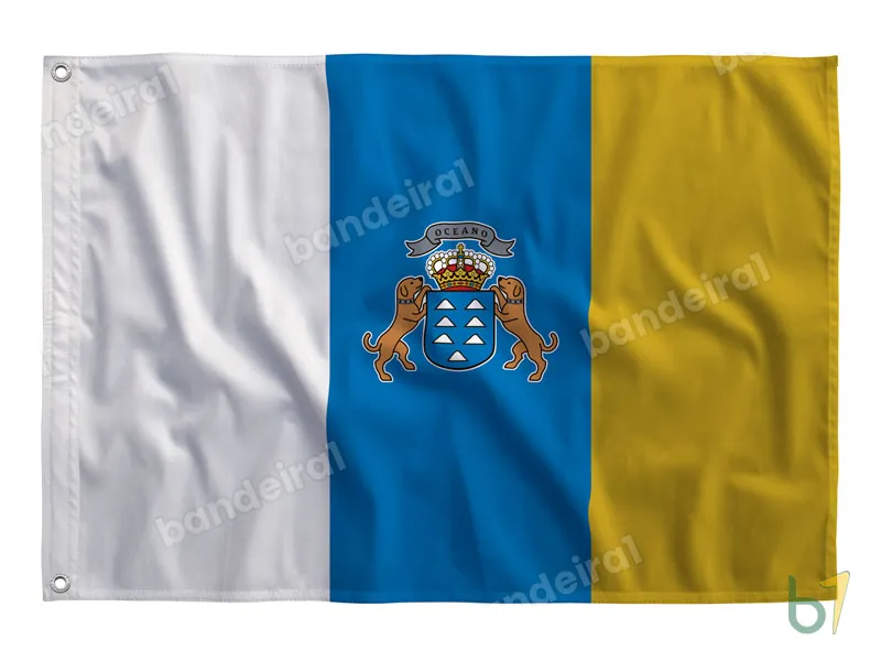 Bandeira das Ilhas Canárias com Brasão — poliéster — vista frontal