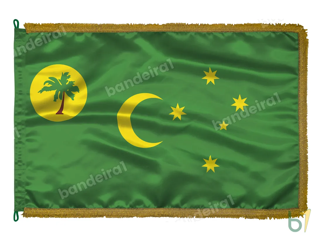 Bandeira das Ilhas Cocos — cetim com franja ouro velho