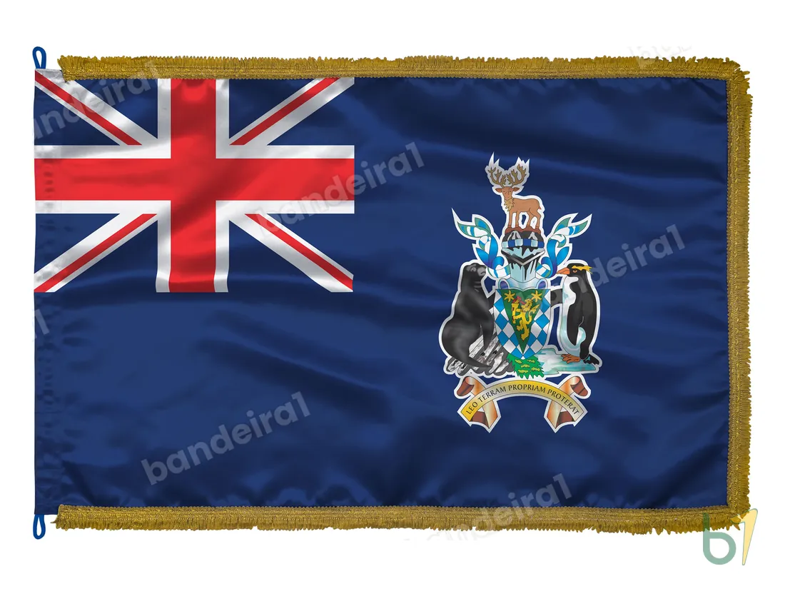 Bandeira das Ilhas Geórgia do Sul — cetim com franja ouro velho