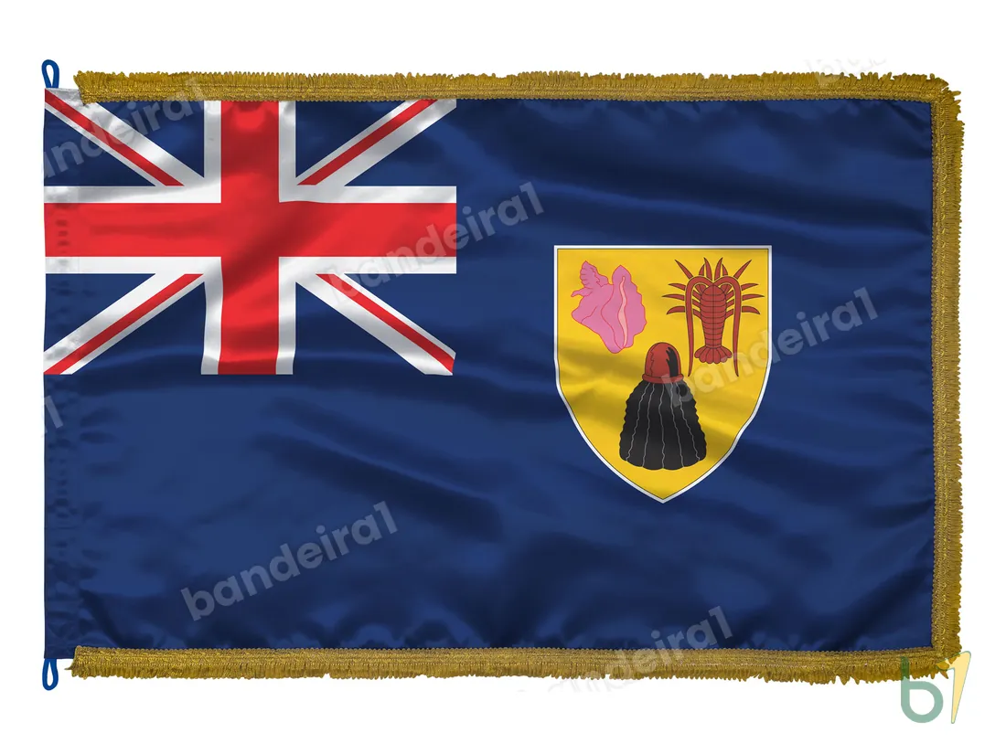 Bandeira das Ilhas Turks e Caicos — cetim com franja ouro velho