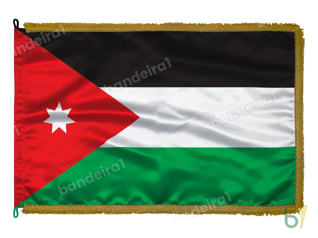 Bandeira da Jordânia — cetim com franja ouro velho