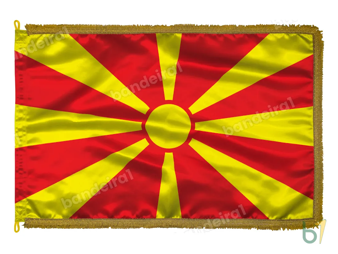 Bandeira da Macedônia do Norte — cetim com franja ouro velho