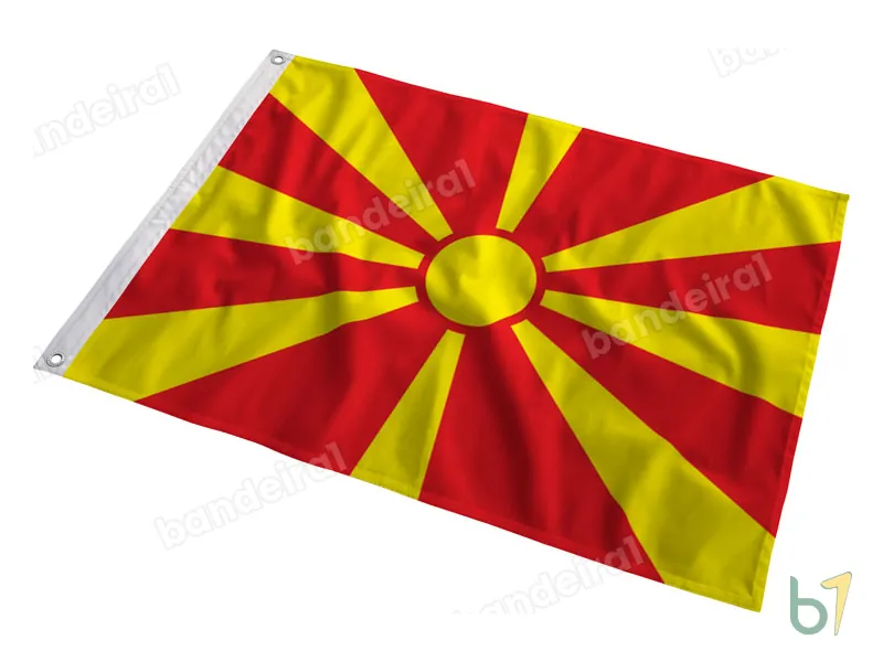 Bandeira da Macedônia do Norte — poliéster — em movimento