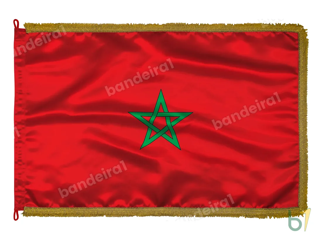 Bandeira do Marrocos — cetim com franja ouro velho