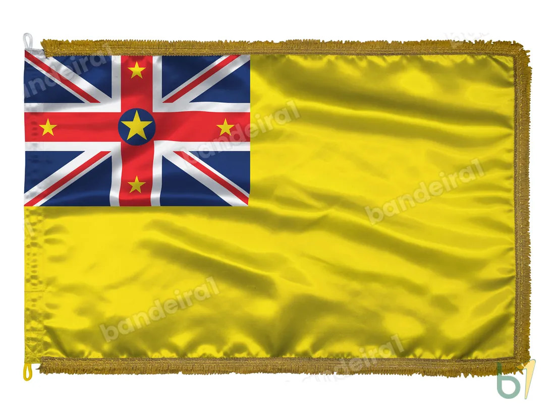 Bandeira de Niue — cetim com franja ouro velho