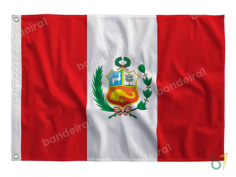 Bandeira do Peru com Brasão — poliéster — vista frontal