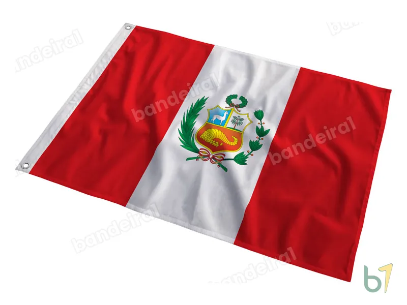Bandeira do Peru com Brasão — poliéster — em movimento
