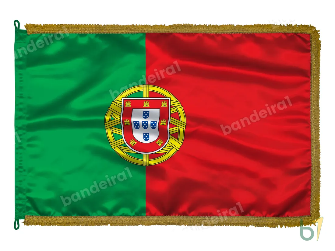 Bandeira de Portugal — cetim com franja ouro velho