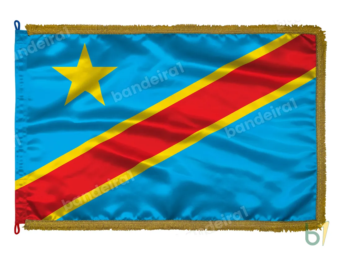 Bandeira da República Democrática do Congo — cetim com franja ouro velho