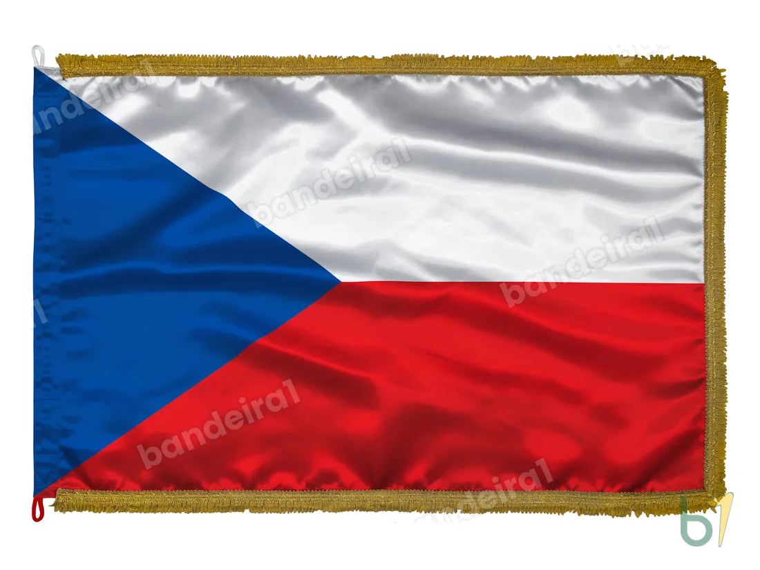 Bandeira da República Tcheca — cetim com franja ouro velho