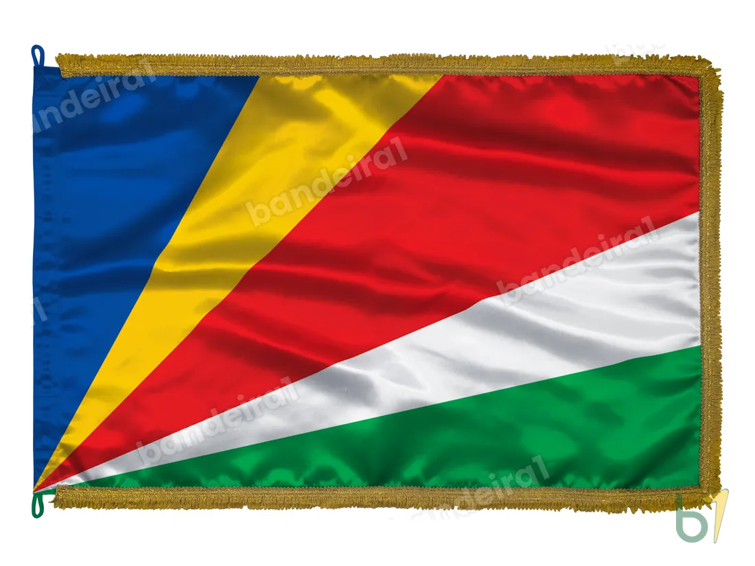 Bandeira de Seychelles — cetim com franja ouro velho