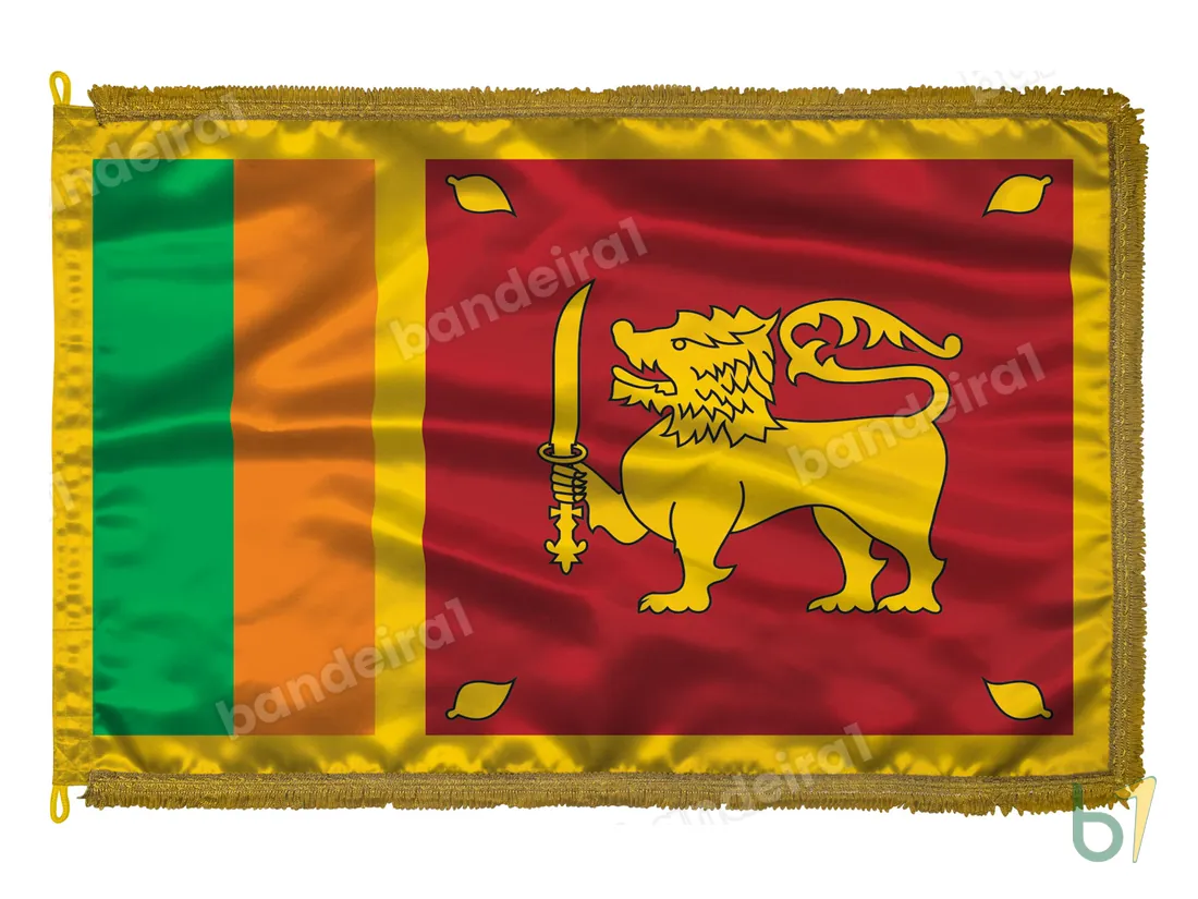 Bandeira do Sri Lanka — cetim com franja ouro velho