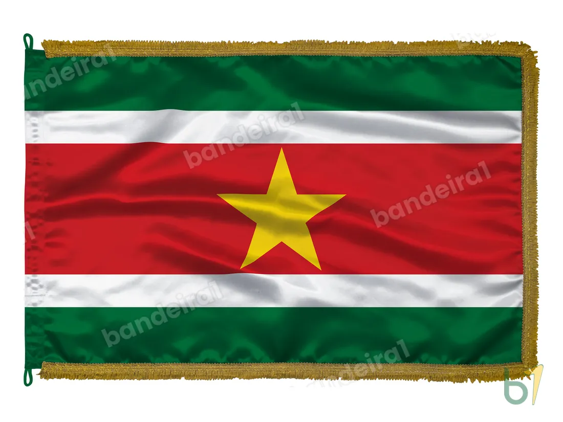 Bandeira do Suriname — cetim com franja ouro velho