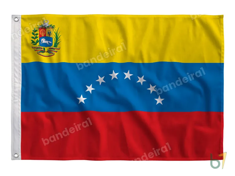 Bandeira da Venezuela com Brasão — poliéster — vista frontal