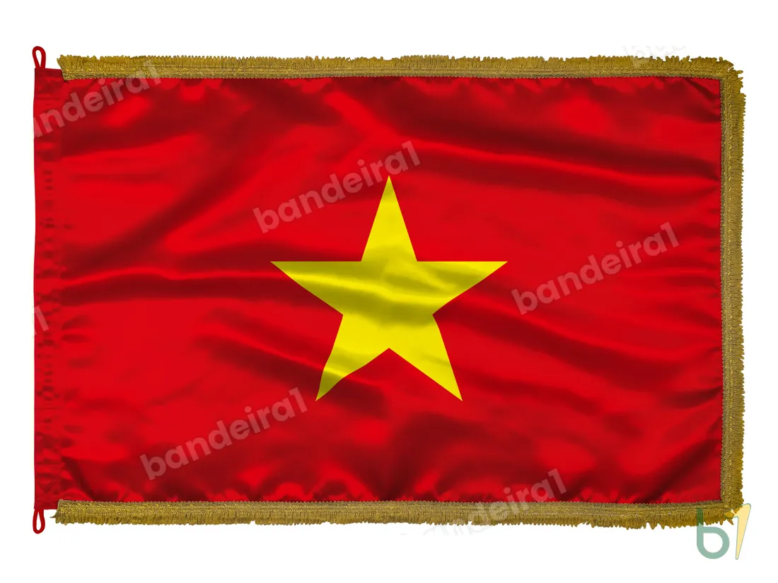 Bandeira do Vietnã — cetim com franja ouro velho