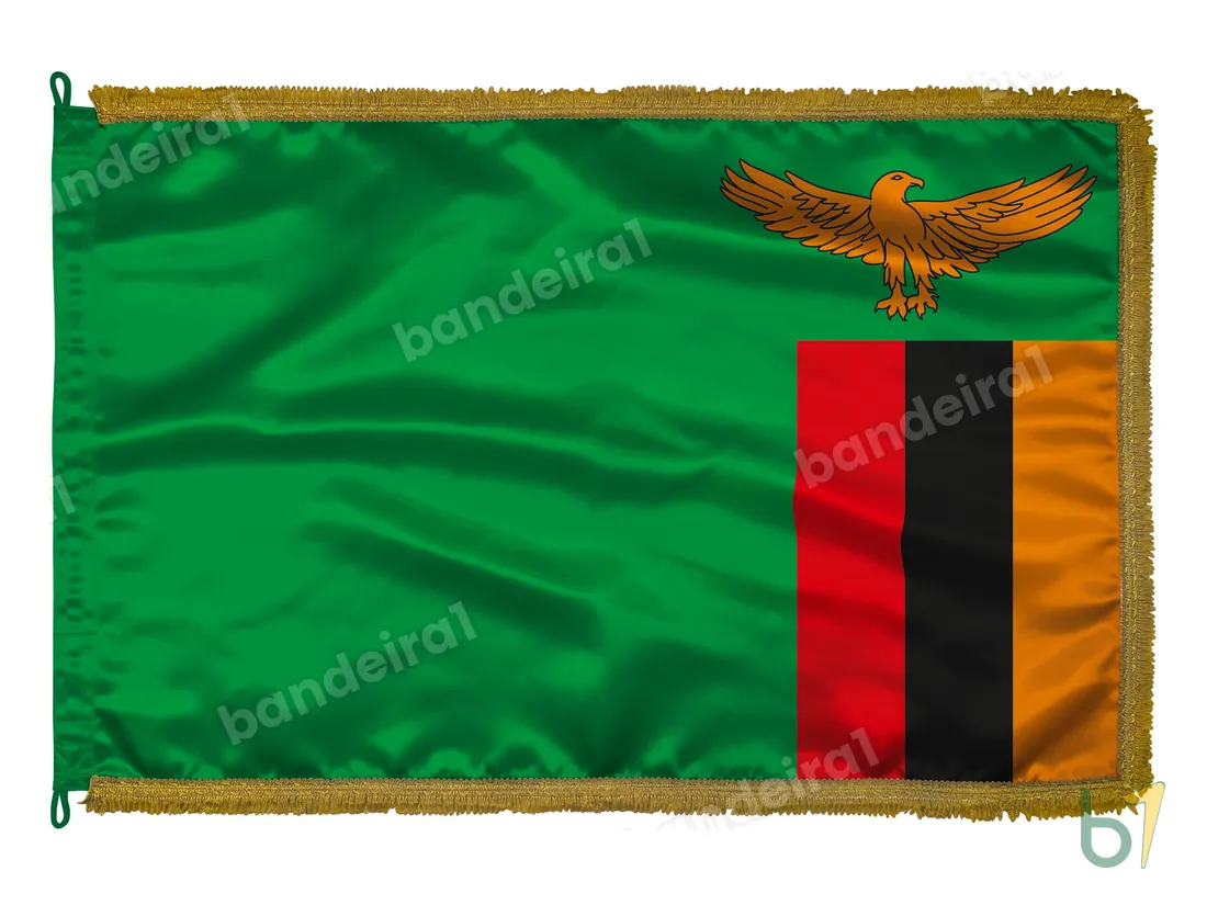 Bandeira da Zâmbia — cetim com franja ouro velho